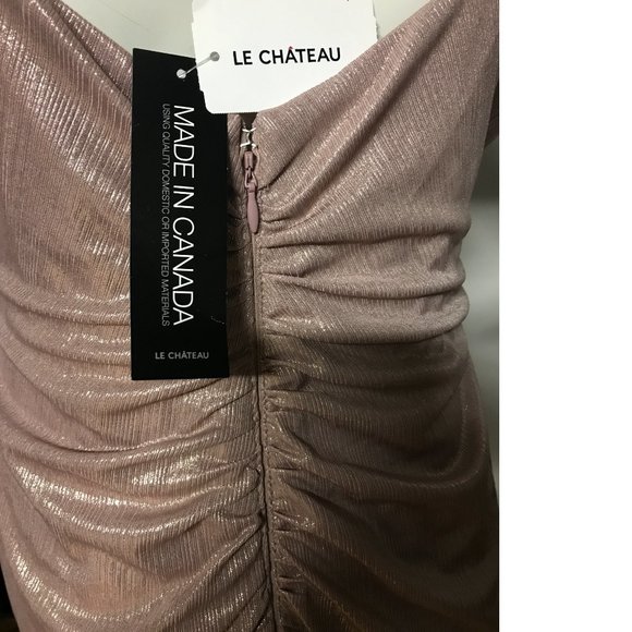 NWT Le Chateau Rose Gold Metallic Maxi Gala Dress Gown Mermaid Wedding Wrap - Picture 7 of 7